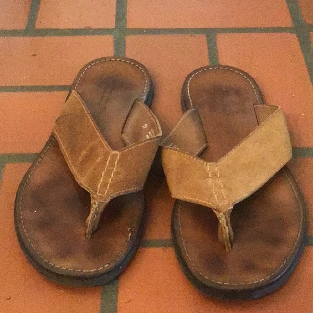 To Boot New York, brown suede and leather flip flops. Size 11